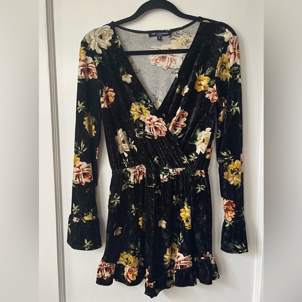 Velour Floral Romper with Longsleeves